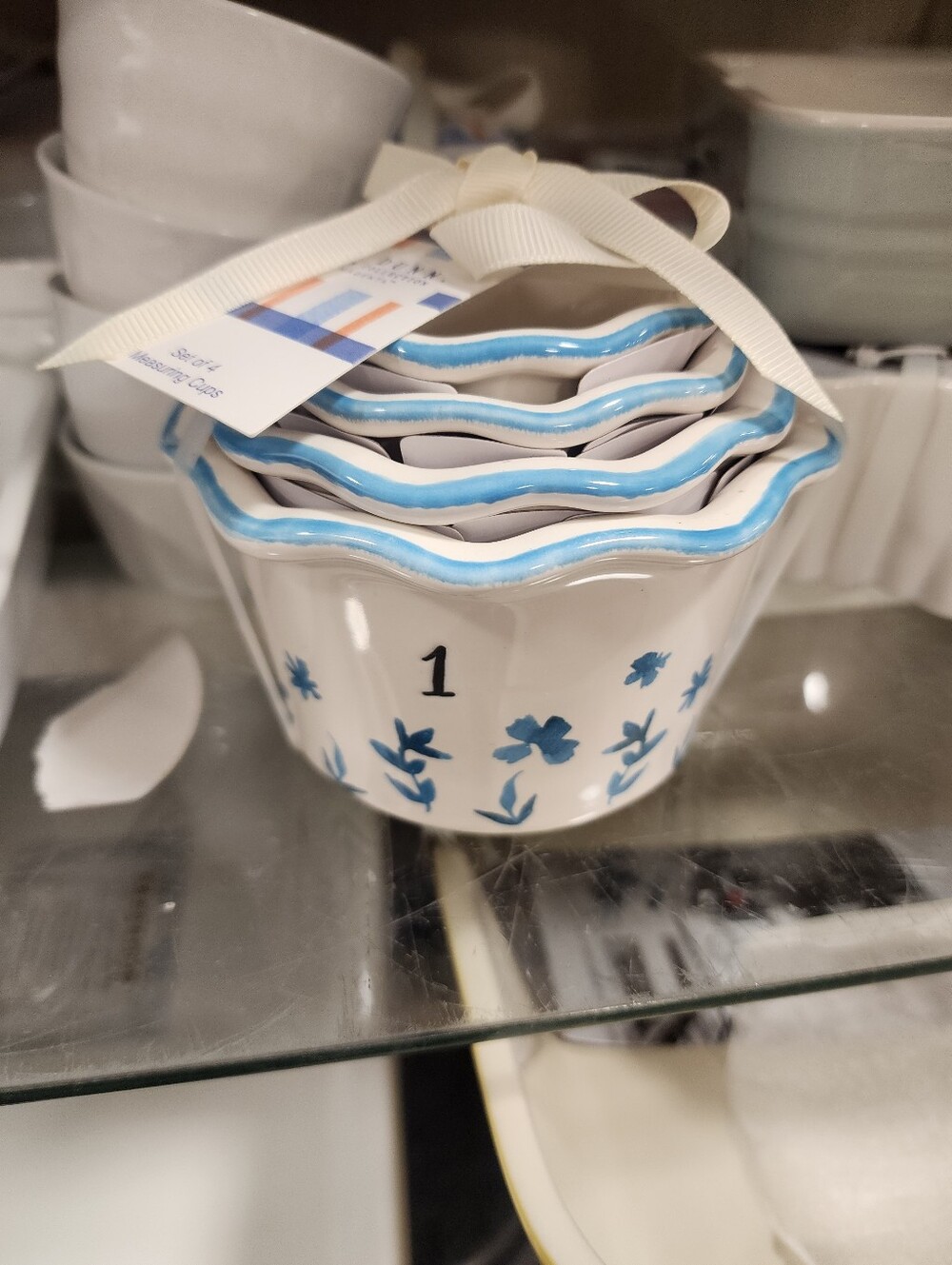 Rae Dunn Blue Floral Numbered Measuring Cups